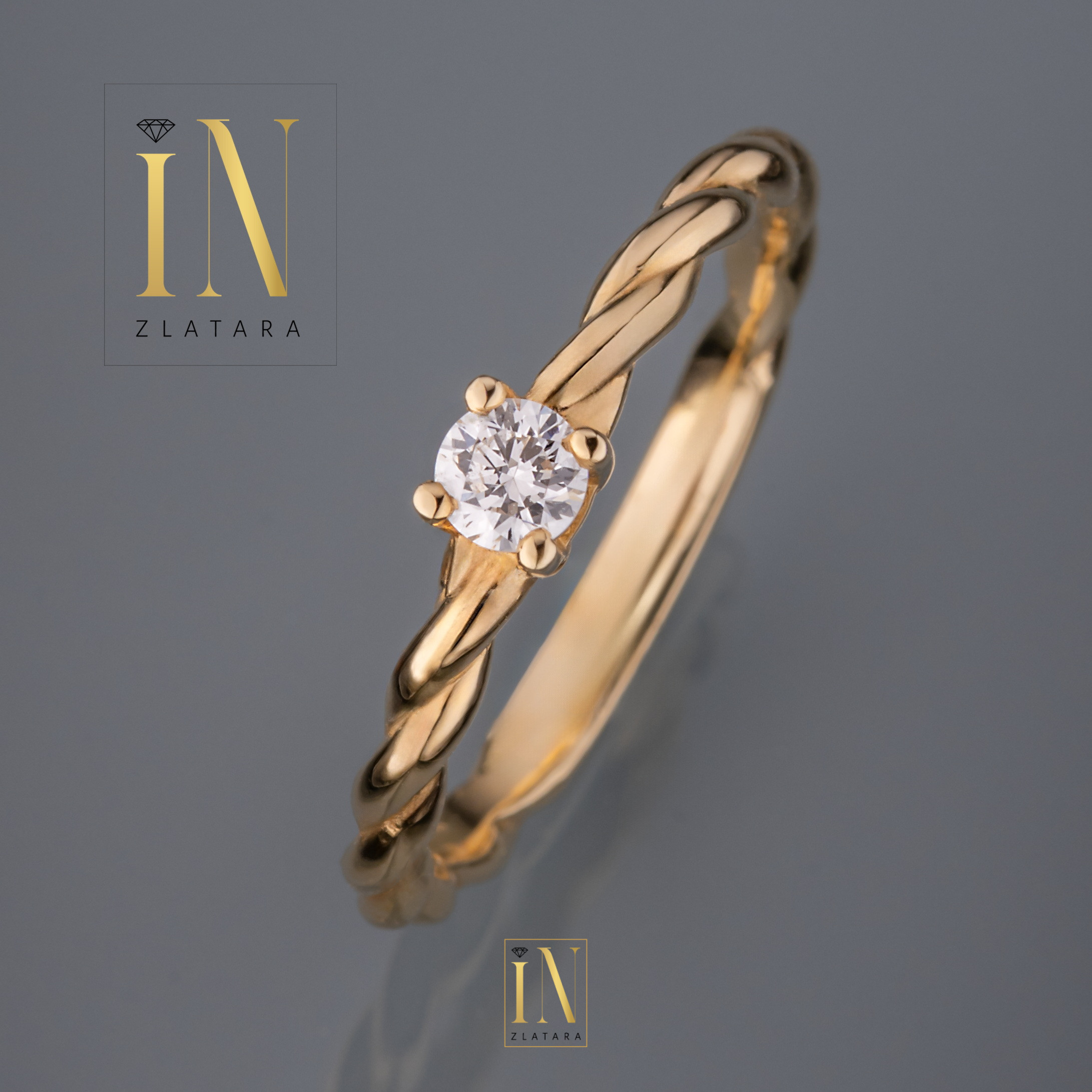 Verenički prsten od žutog zlata sa brilijantom - Image 2