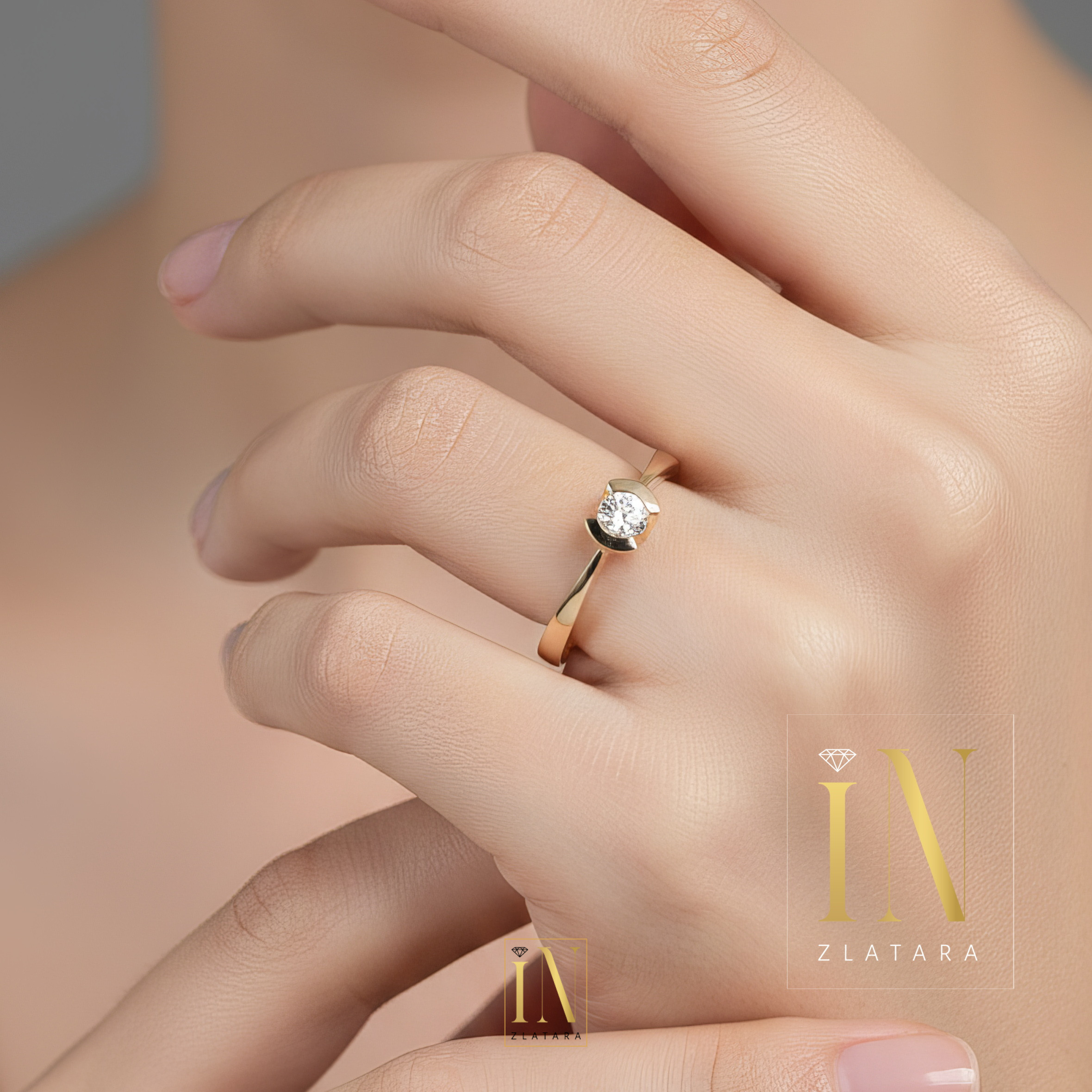 Verenički prsten od žutog zlata sa brilijantom A182 - Image 3