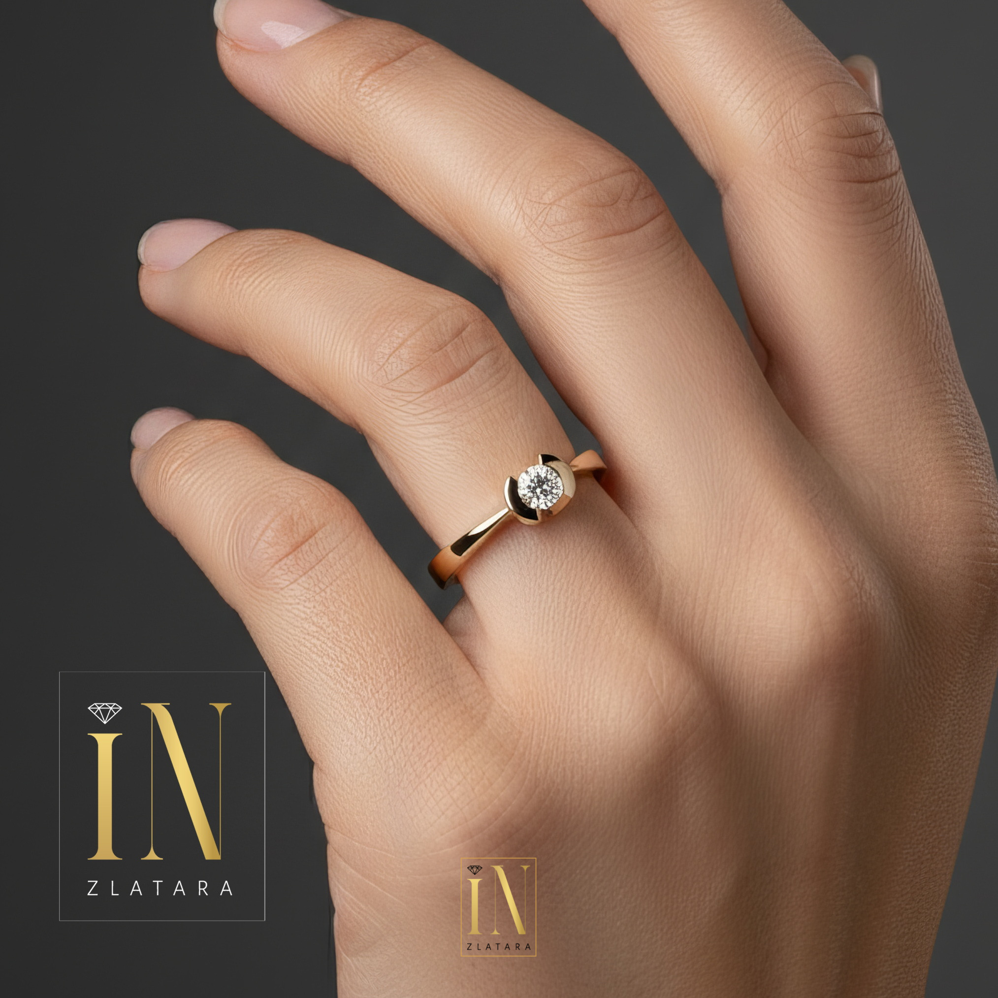 Verenički prsten od žutog zlata sa brilijantom A182 - Image 4