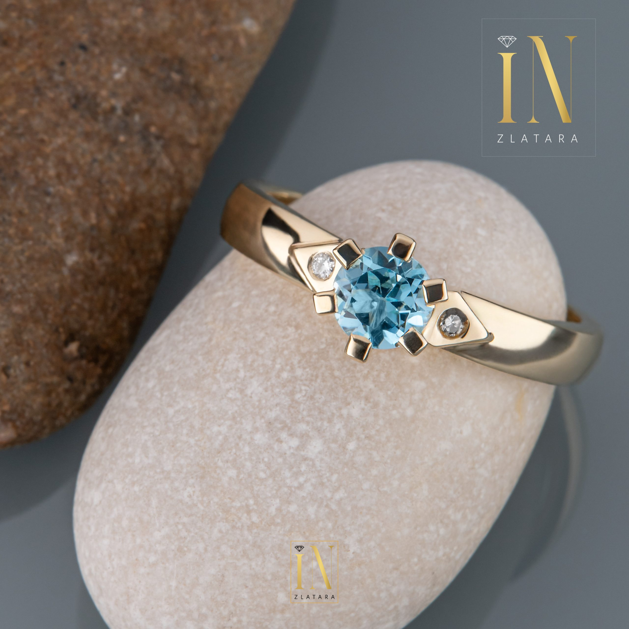 Verenički prsten od žutog zlata sa topazom i brilijantima