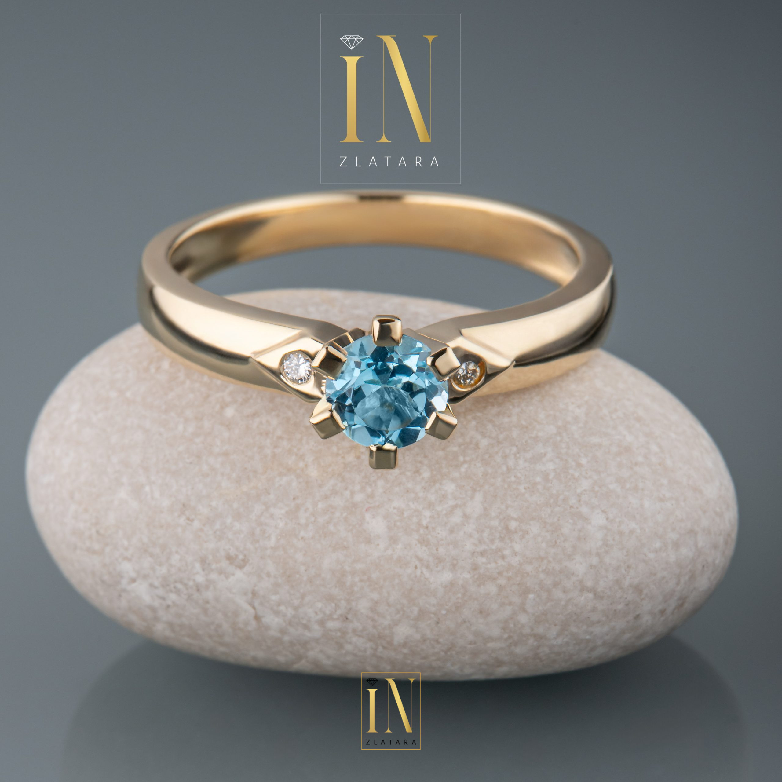 Verenički prsten od žutog zlata sa topazom i brilijantima - Image 3