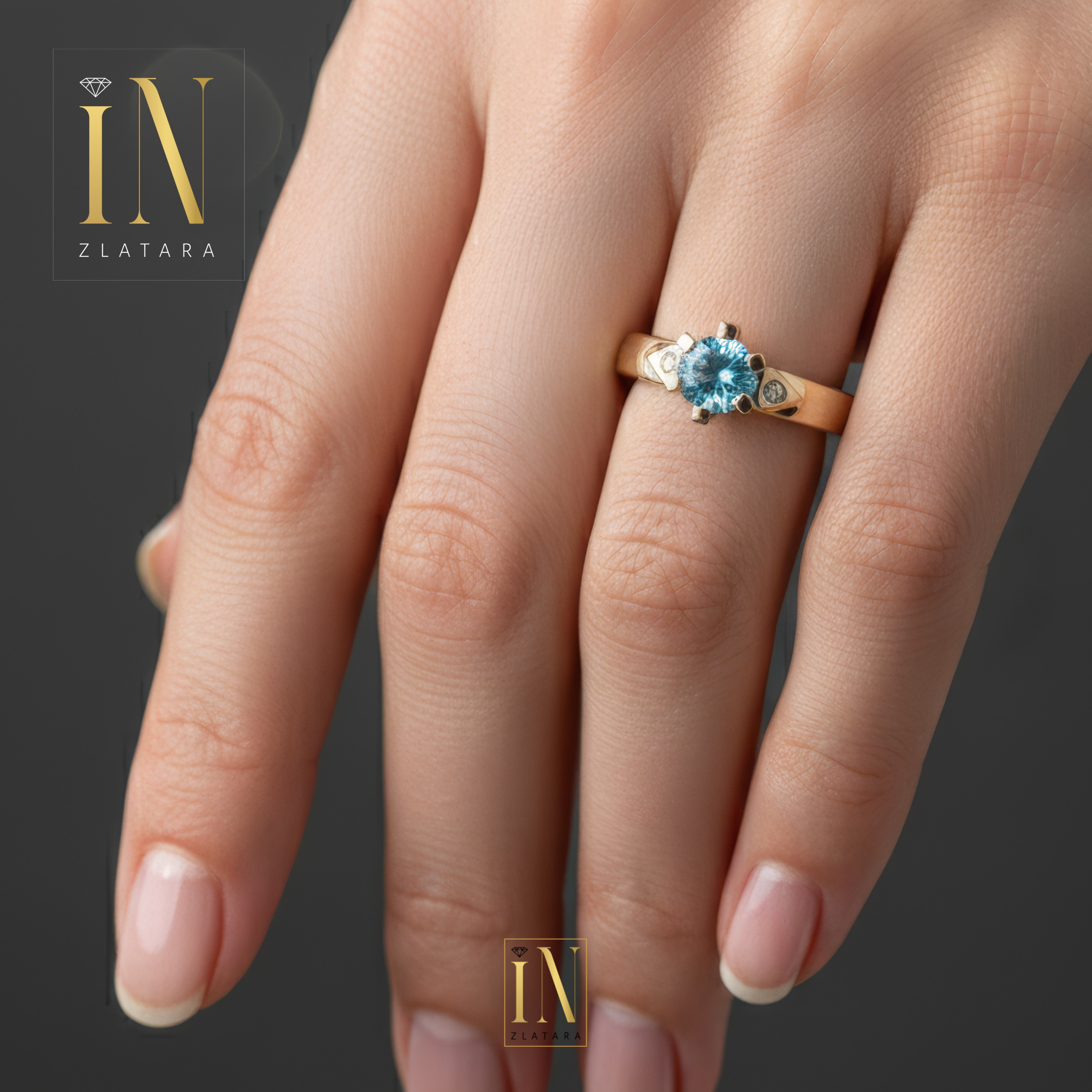 Verenički prsten od žutog zlata sa topazom i brilijantima - Image 4