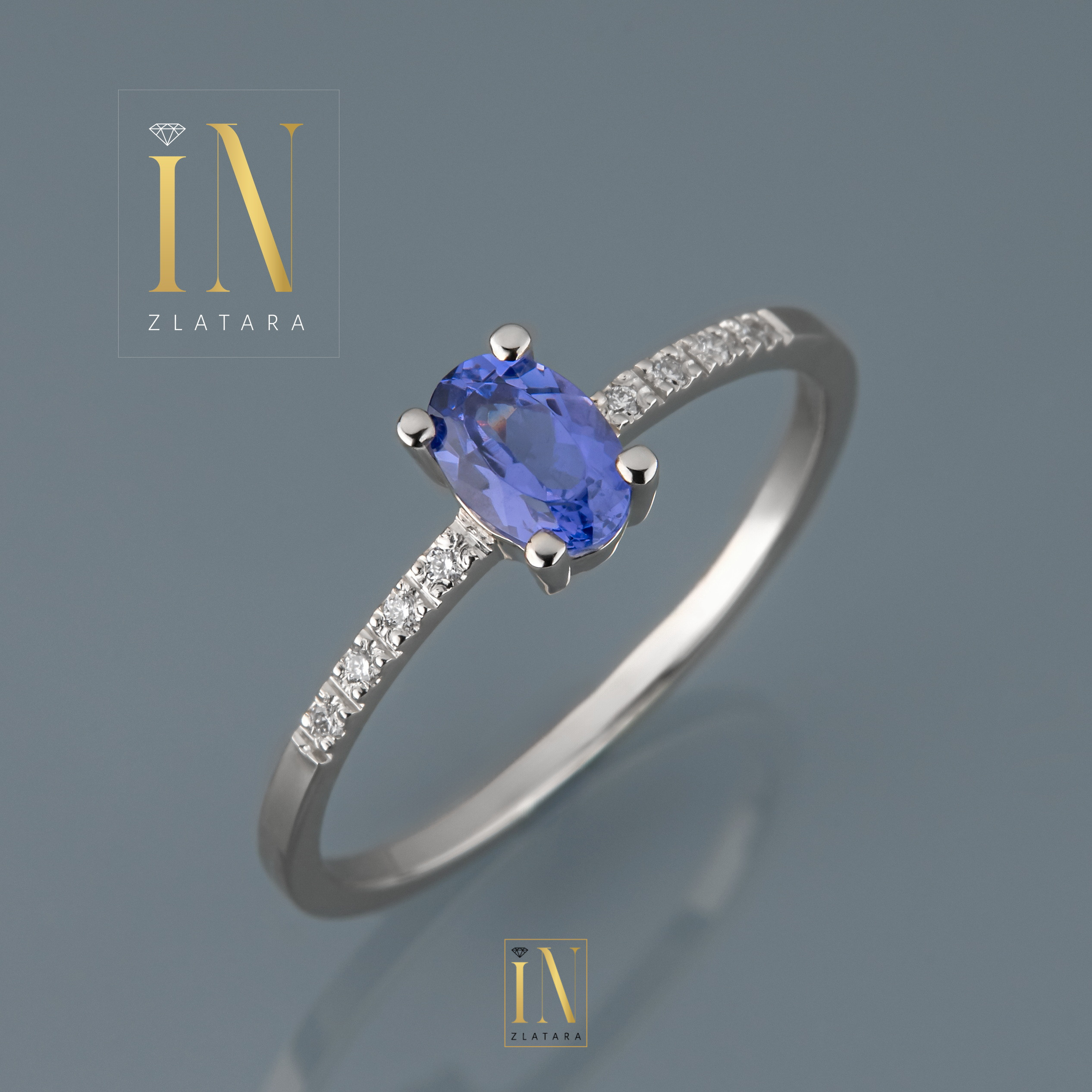 Verenički prsten od belog zlata sa tanzanitom i brilijantima - Image 2