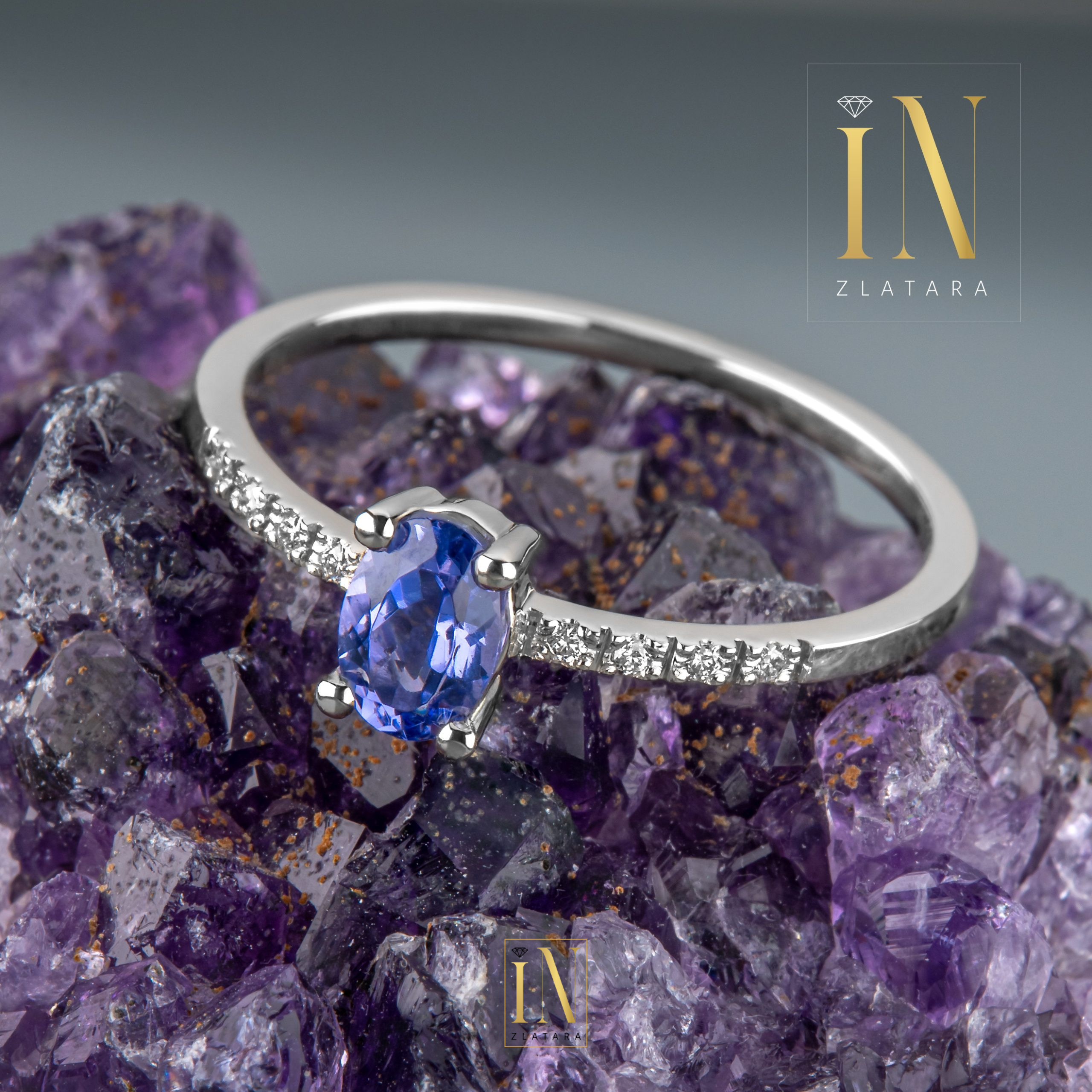 Verenički prsten od belog zlata sa tanzanitom i brilijantima