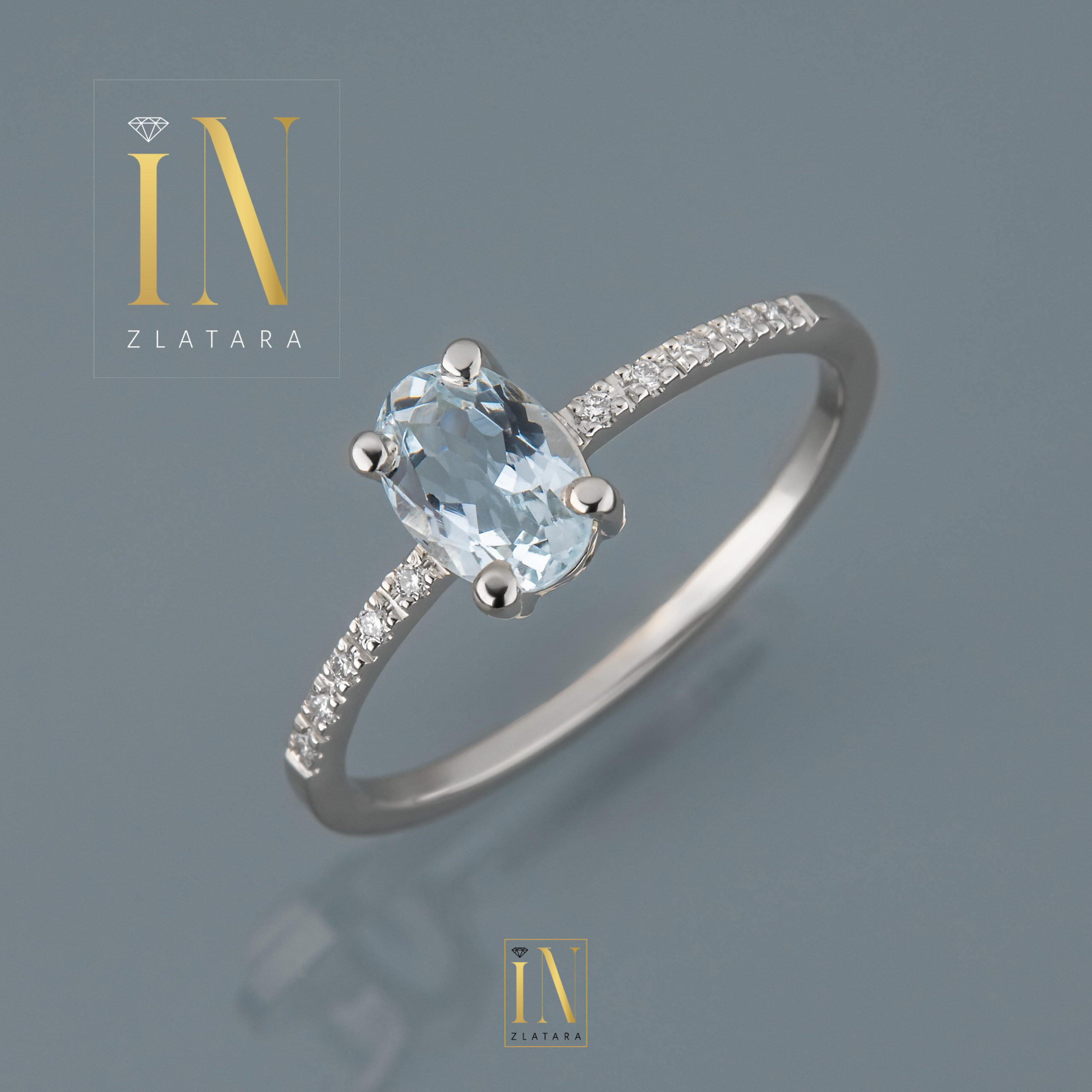 Verenički prsten od belog zlata sa akvamarinom i brilijantima - Image 2