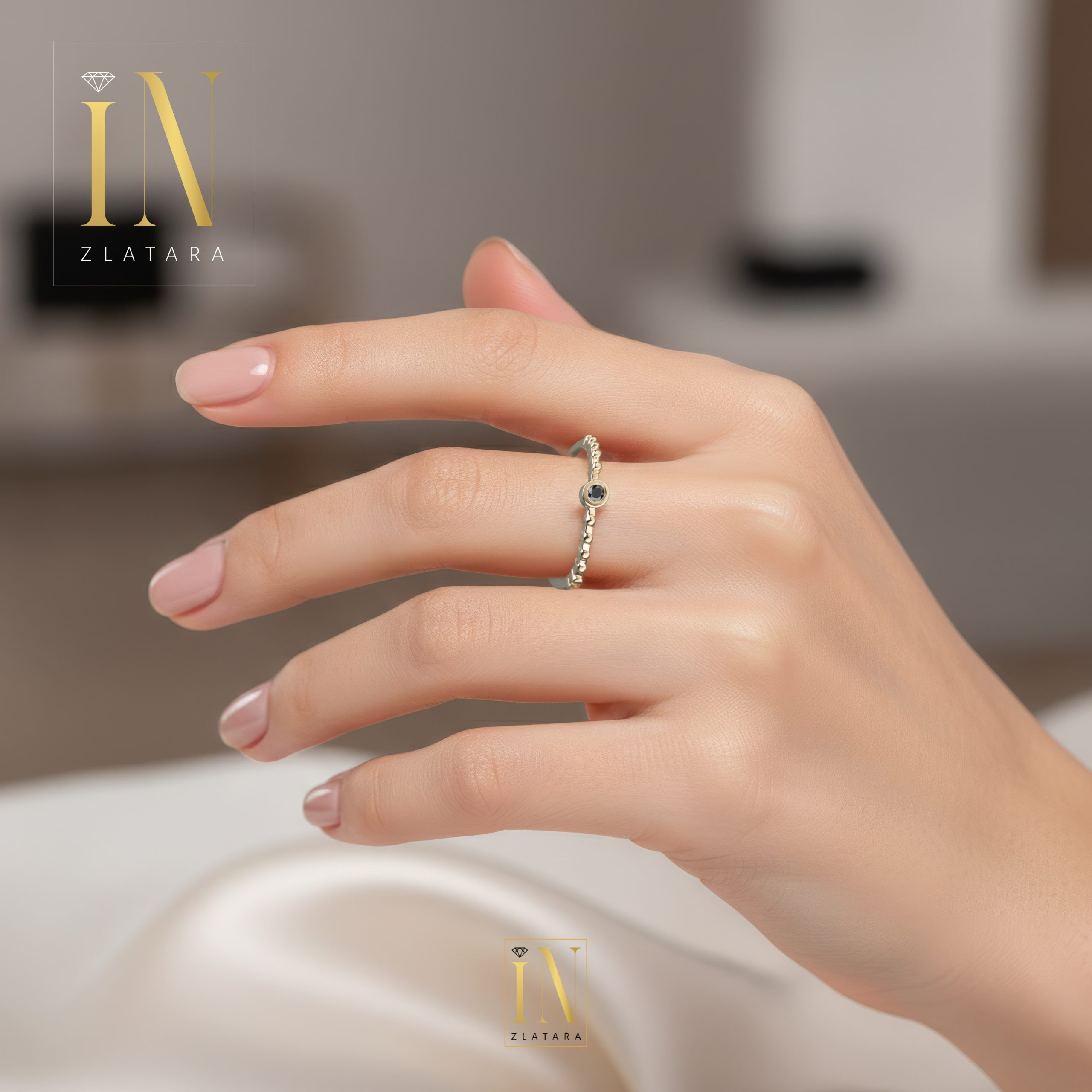 Prsten od žutog zlata sa crnim dijamantom A279 - Image 3