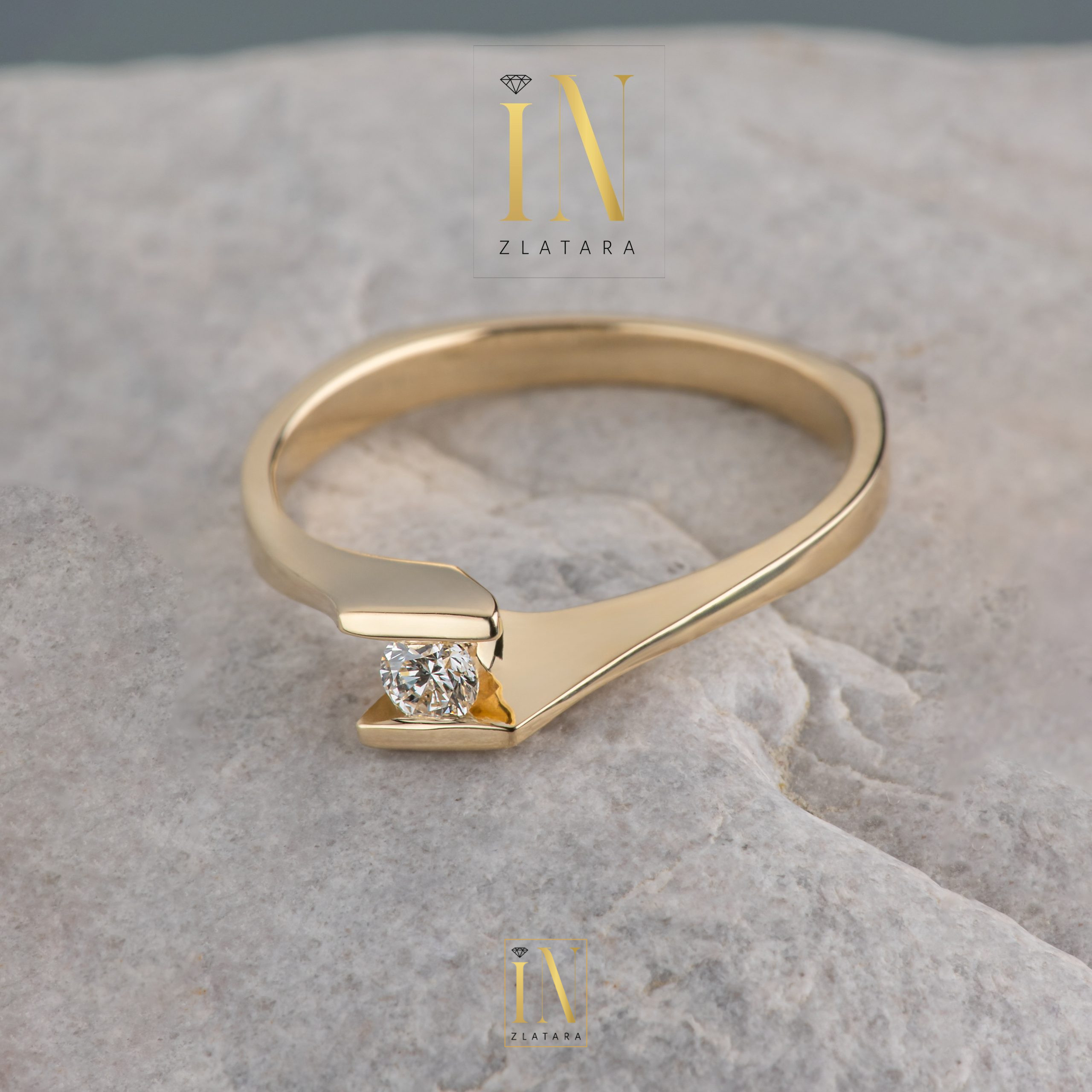 Verenički prsten od žutog zlata sa brilijantom A128