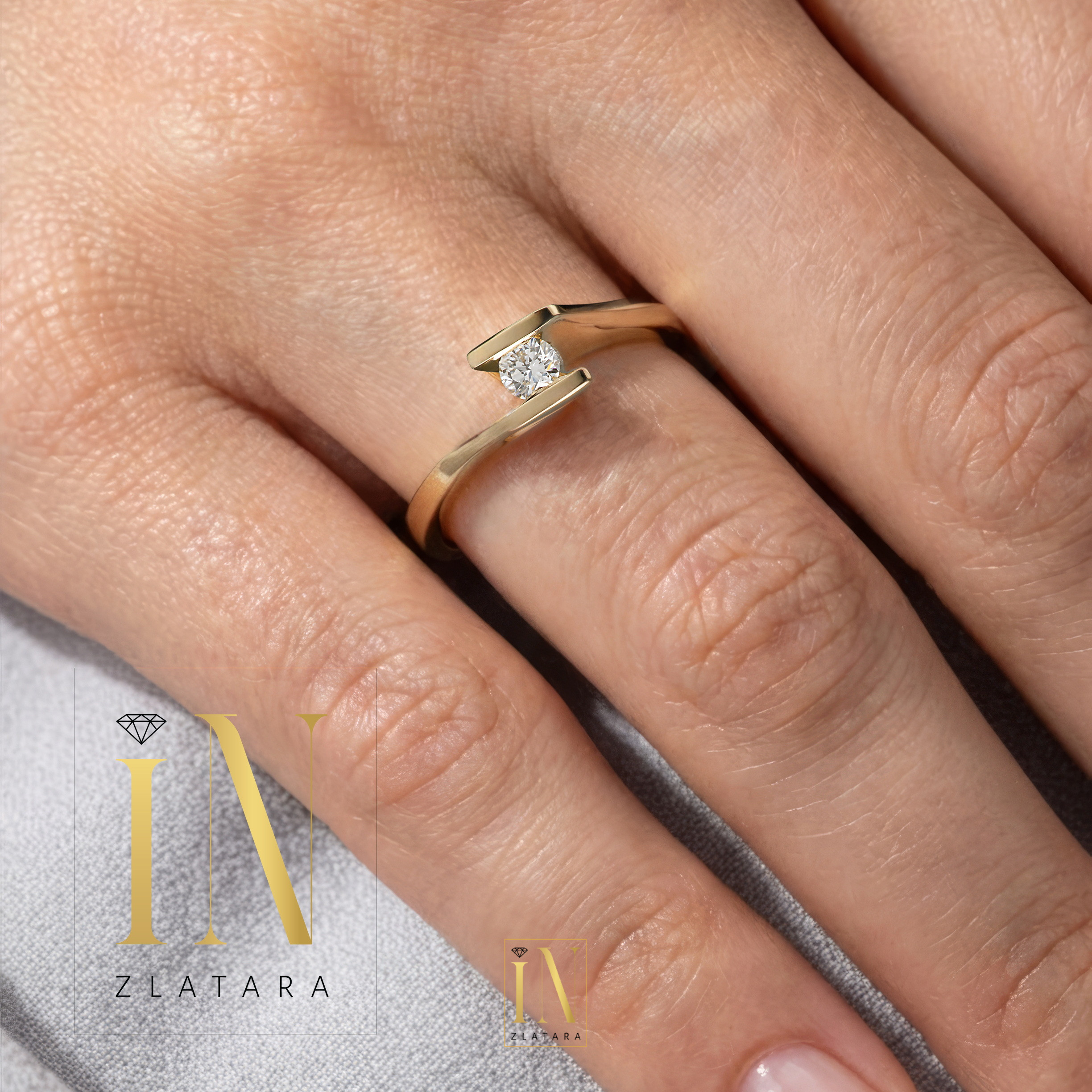 Verenički prsten od žutog zlata sa brilijantom A128 - Image 3