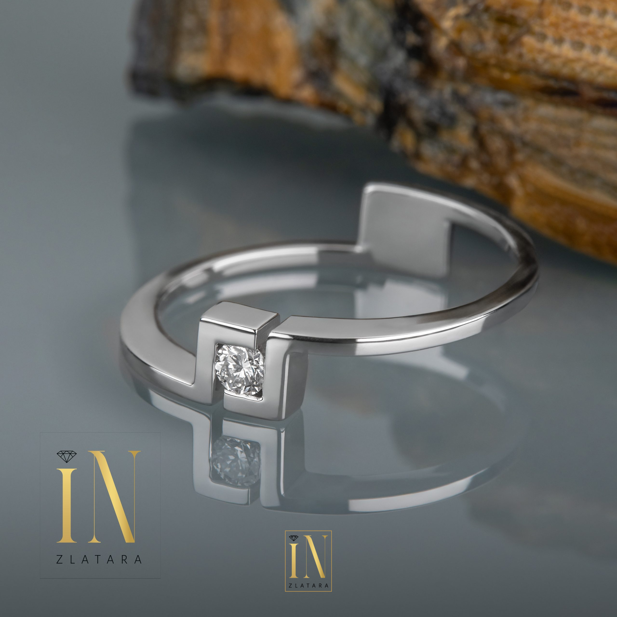 Unikatan prsten od belog zlata sa brilijantom - Image 2