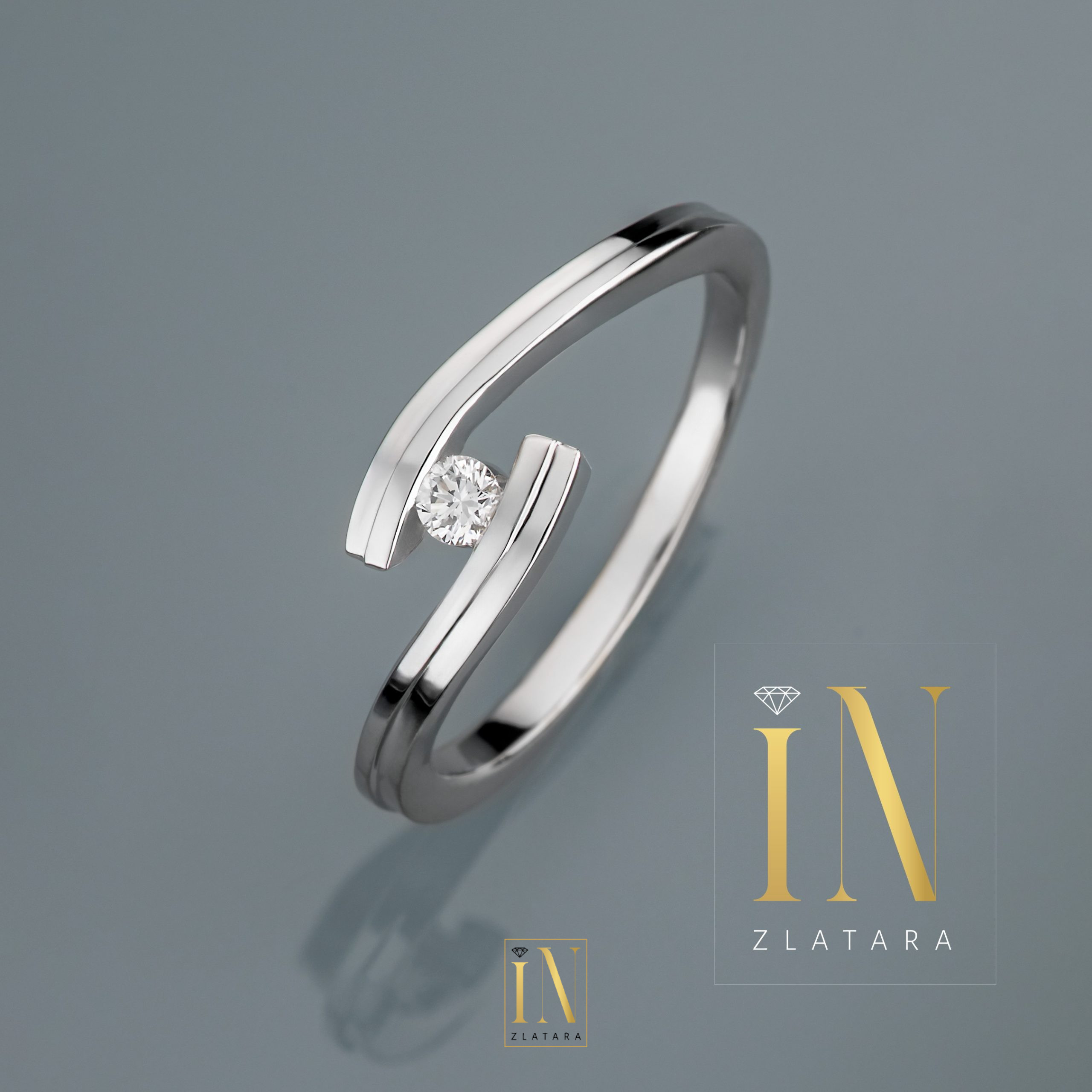 Verenički prsten od belog zlata sa brilijantom - Image 2