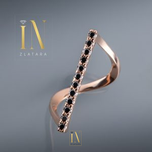 Unikatni prsten Zlatare IN od roze zlata sa crnim dijamantima